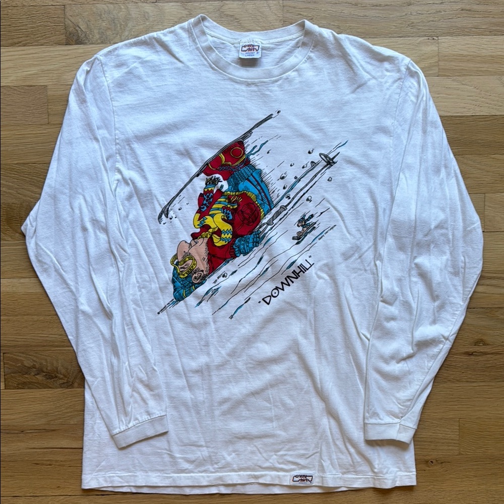 Vintage white long sleeve ski graphic tee